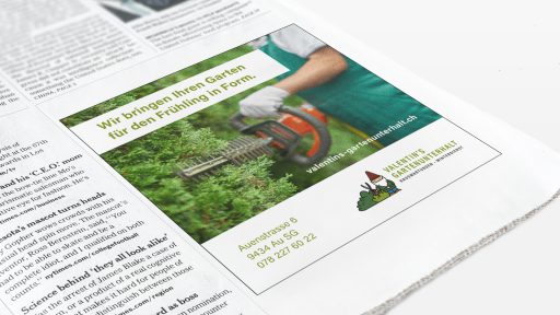 Zeitungsinserat Valentin’s Gartenunterhalt